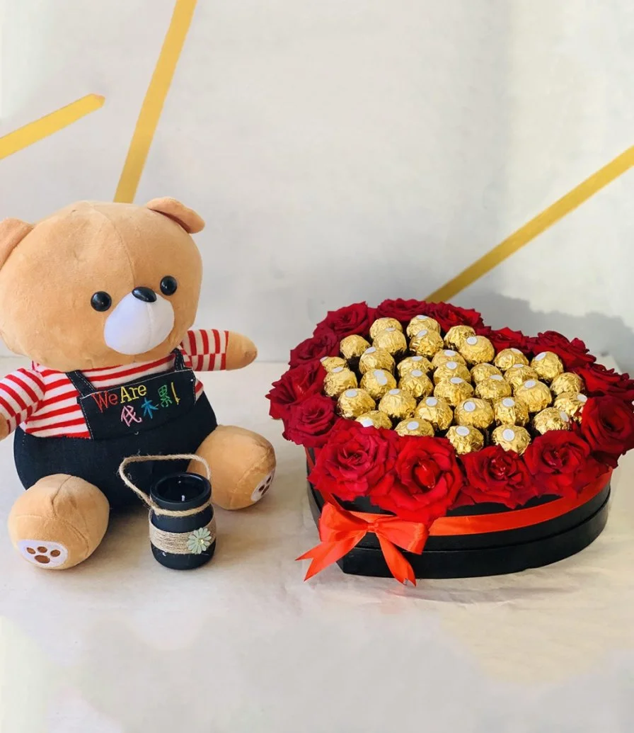 Ferrero Rocher Chocolate and Roses in A Box