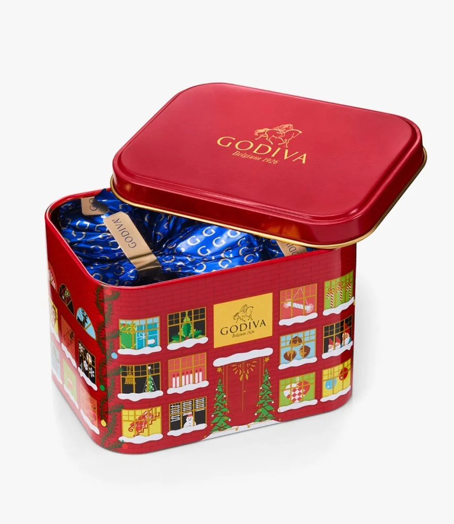 Festive Tin With 8pc Domes By Godiva