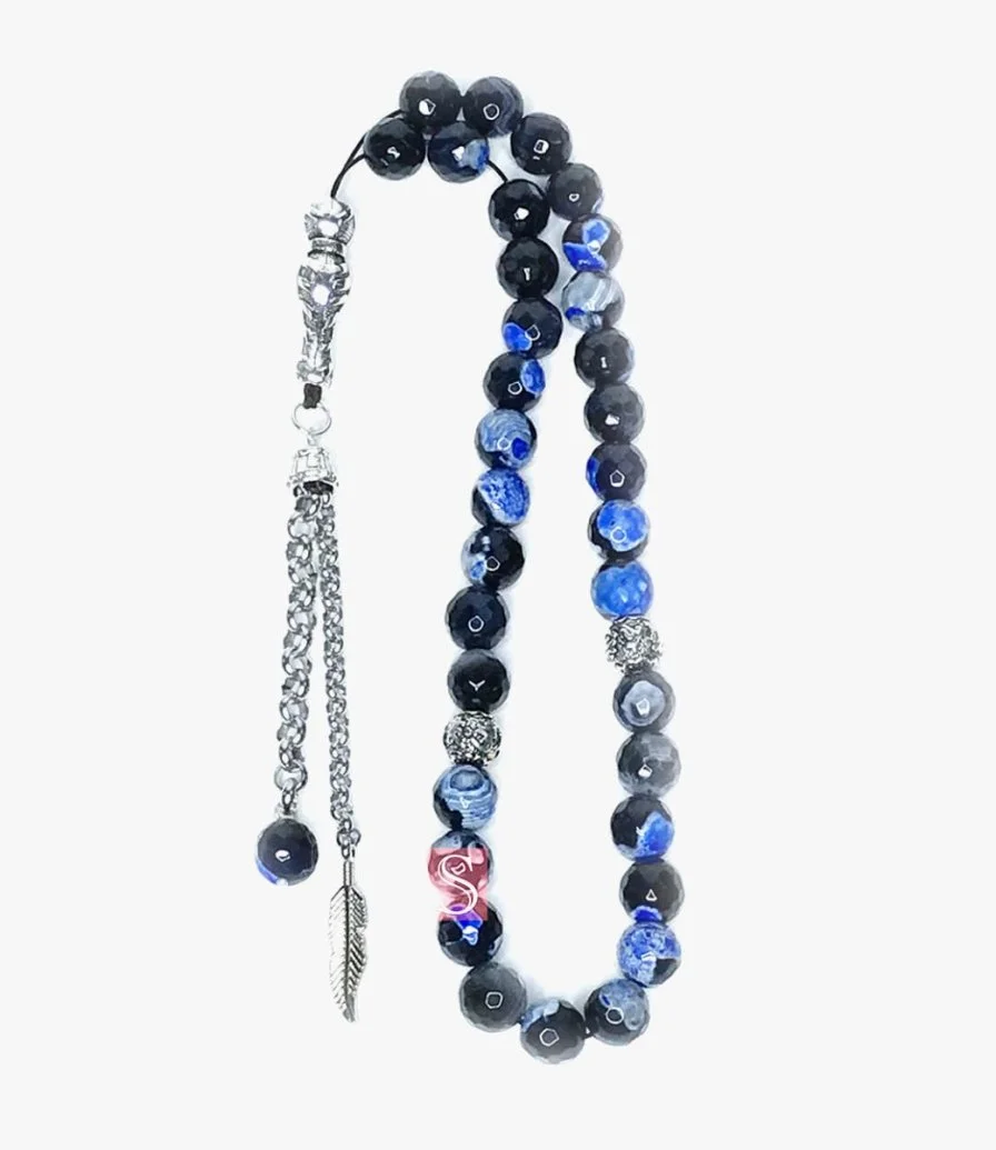 Black and Blue Agate Prayer Beads