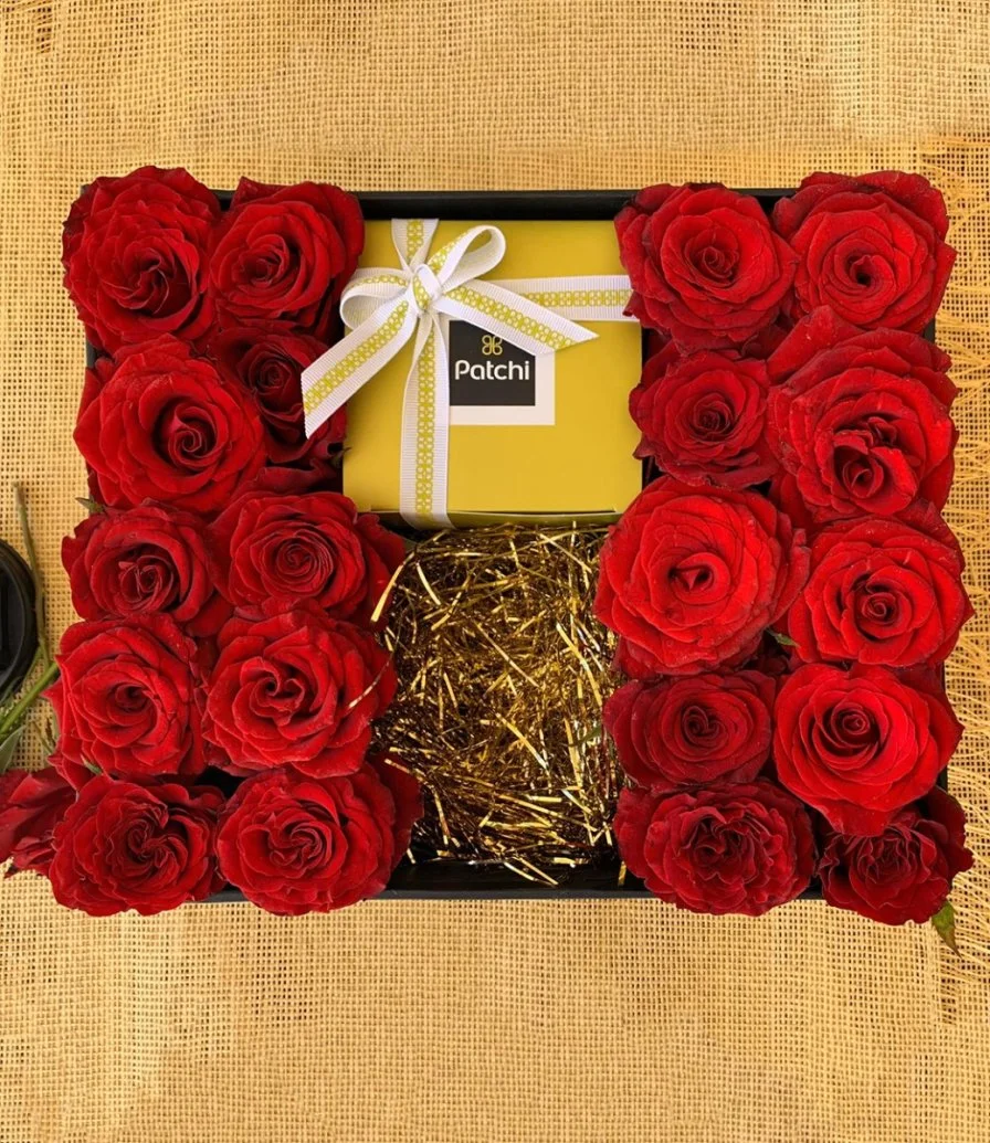 Flowers and Patchi Chocolate Gift Box