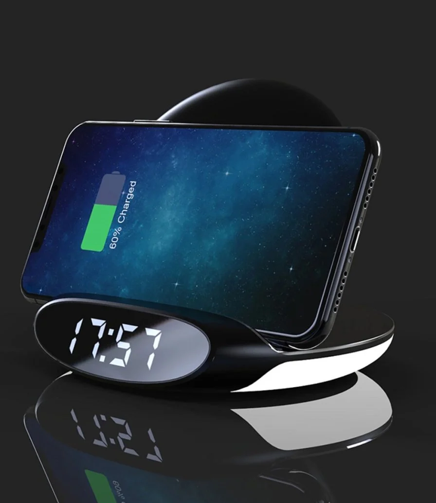 Foldable Alarm Clock with Fast Charge Wireless Charging by Jasani