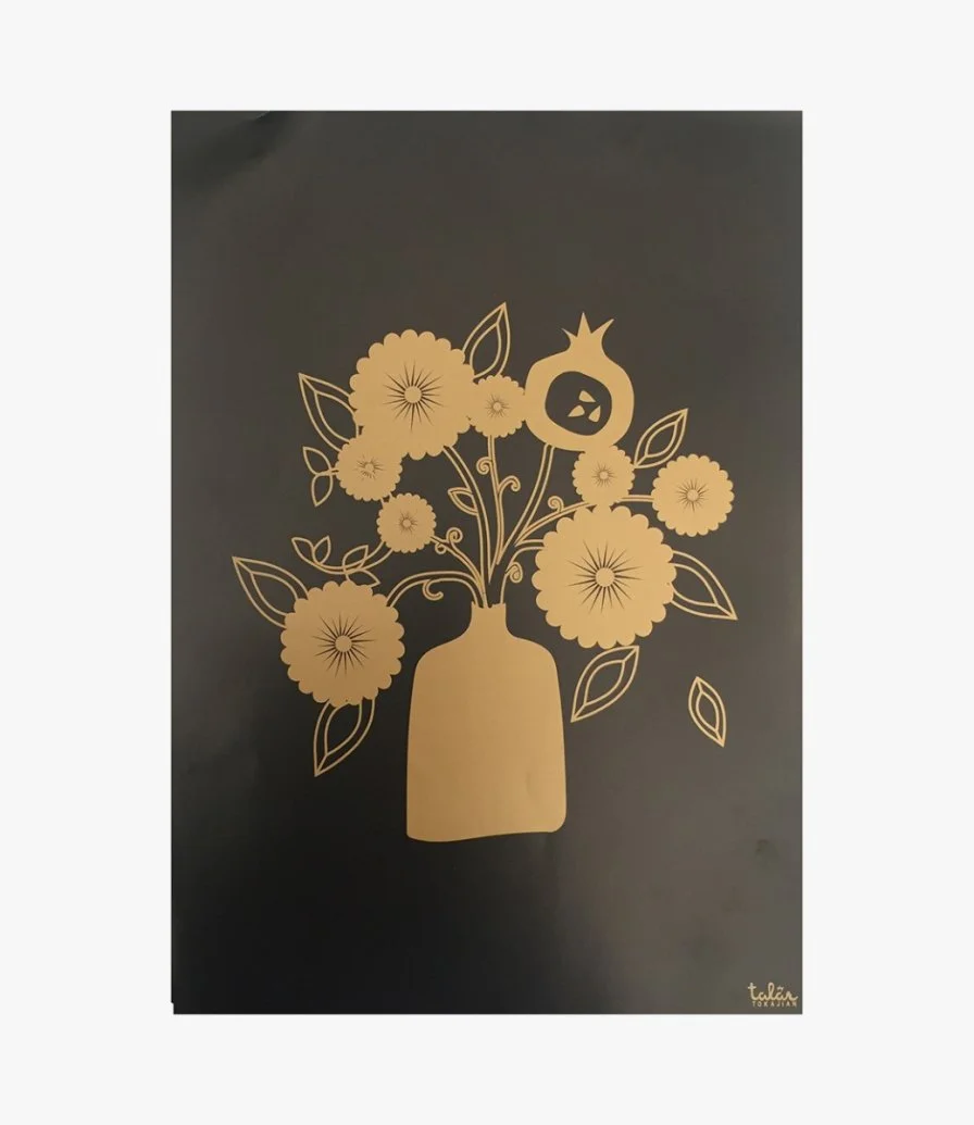 Garden in a Vase Art Print - Black & Gold 