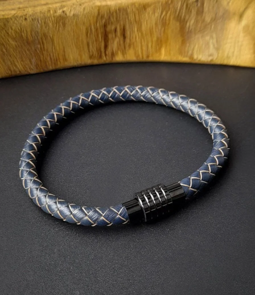 Genuine Braided Dark Blue leather Bracelet 3