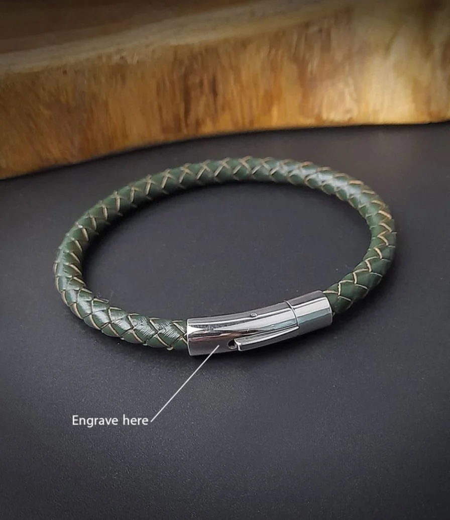 Genuine Braided Green leather Bracelet 2