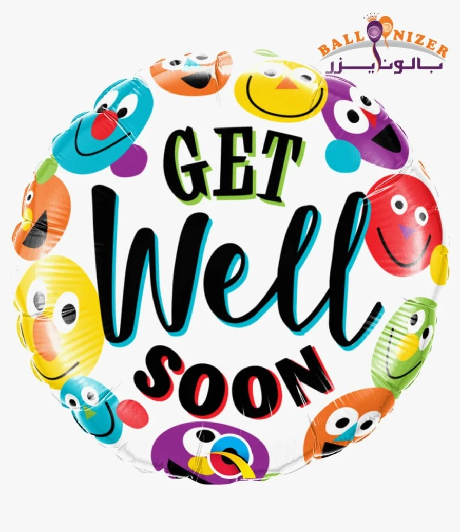 Get well soon happy face foil balloon