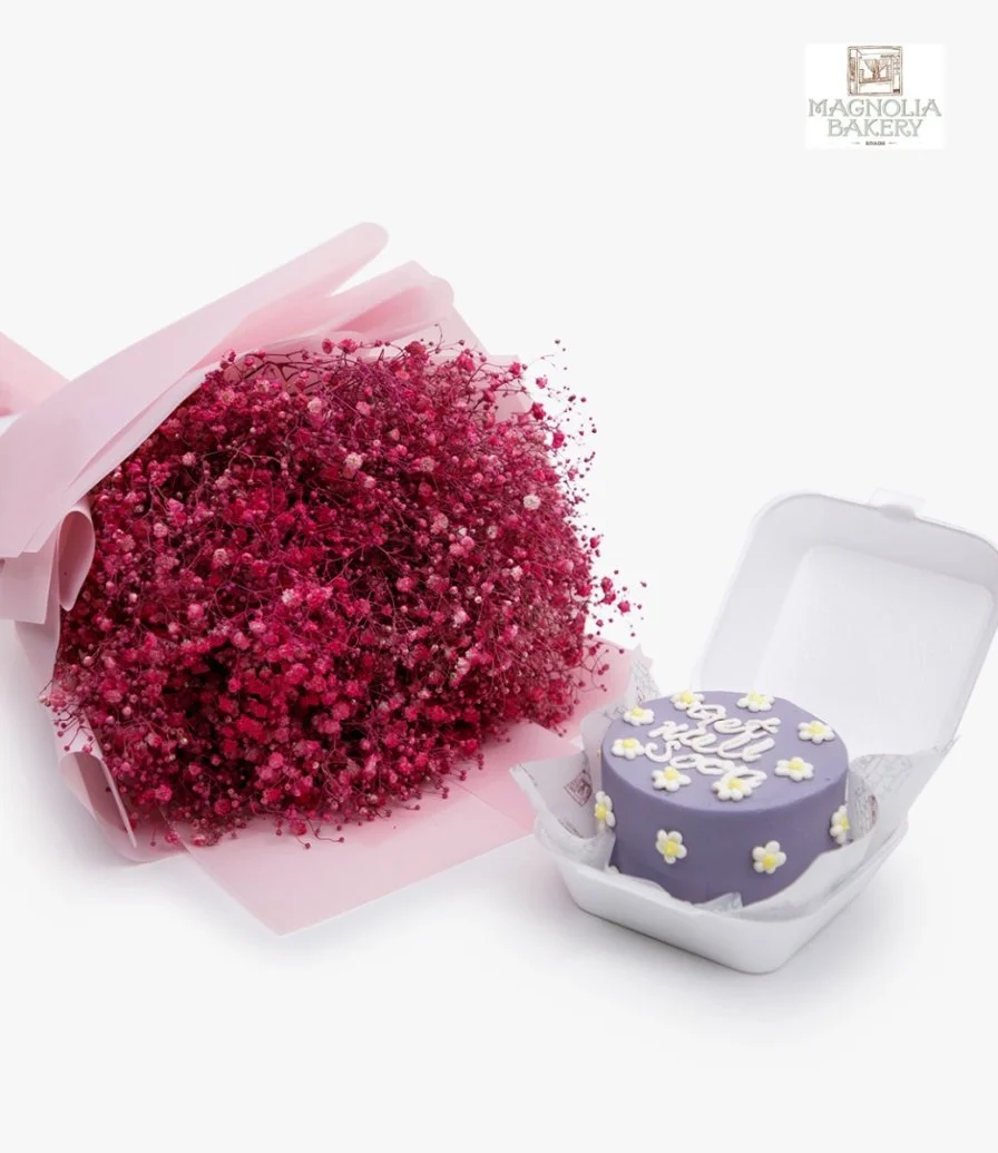 Get Well Soon Lunch Box Cake And Gypsophilia Flowers Bundle