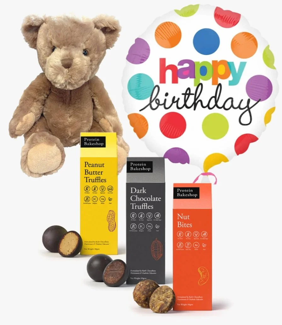 Protein Bakeshop Truffles, Teddy Bear, & Balloon Gift Bundle 1