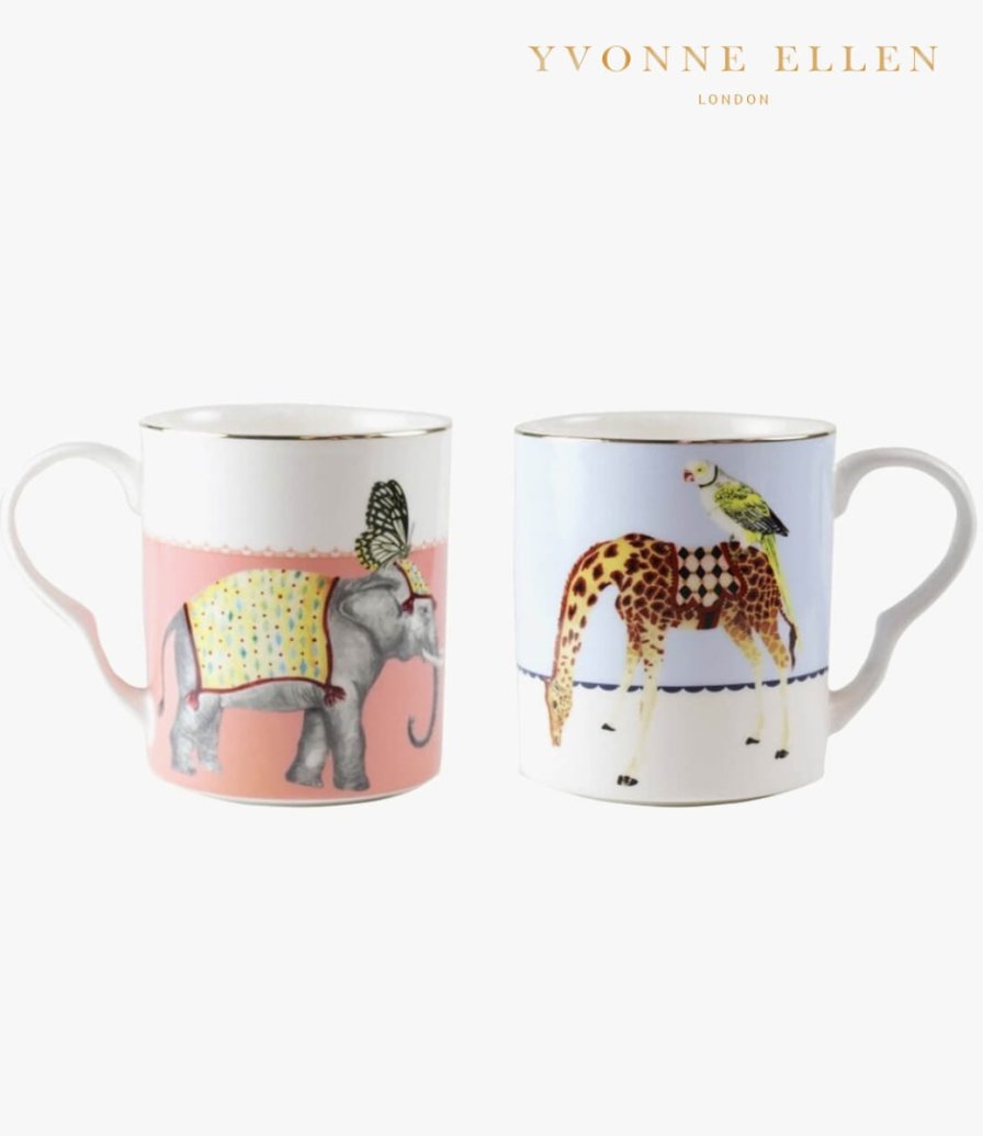 Giraffe & Elephant Mugs by Yvonne Ellen