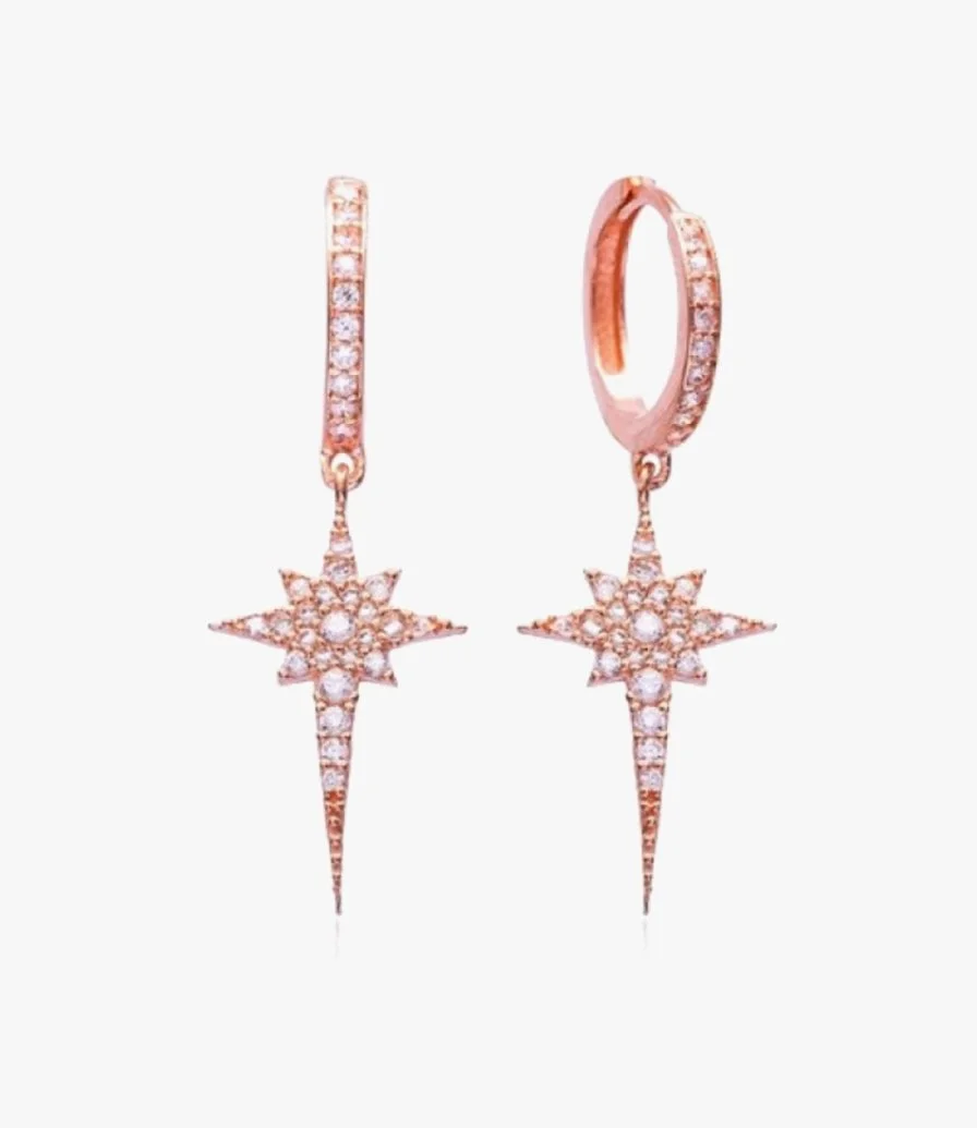 Glowing Star Drop Crystal Earrings in Rose Gold 

