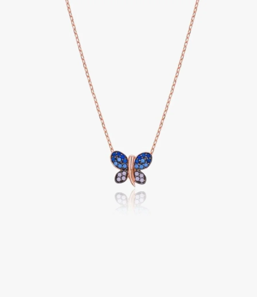 Gold-Plated Silver Butterfly Necklace With Colorful Pendant by NAFEES
