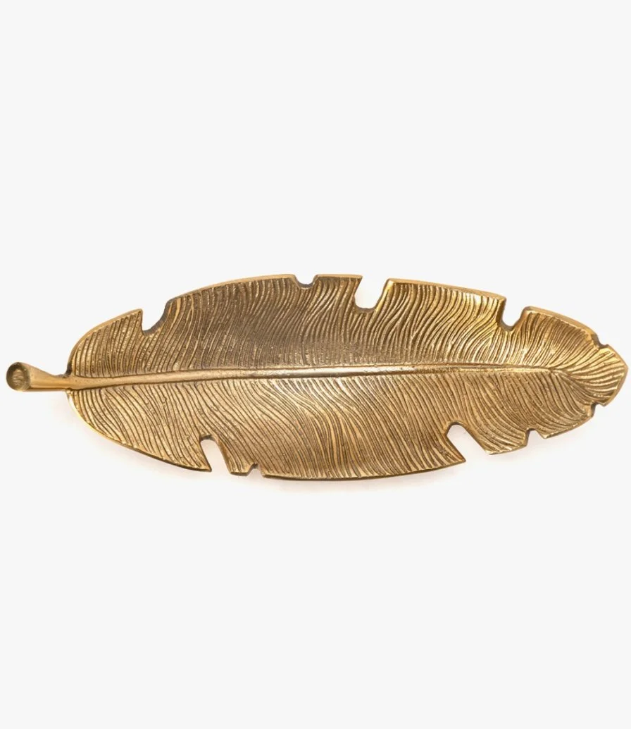 Gold Metal Feather Dish With Kol Aam w Antom bkher Phrase By Bostani
