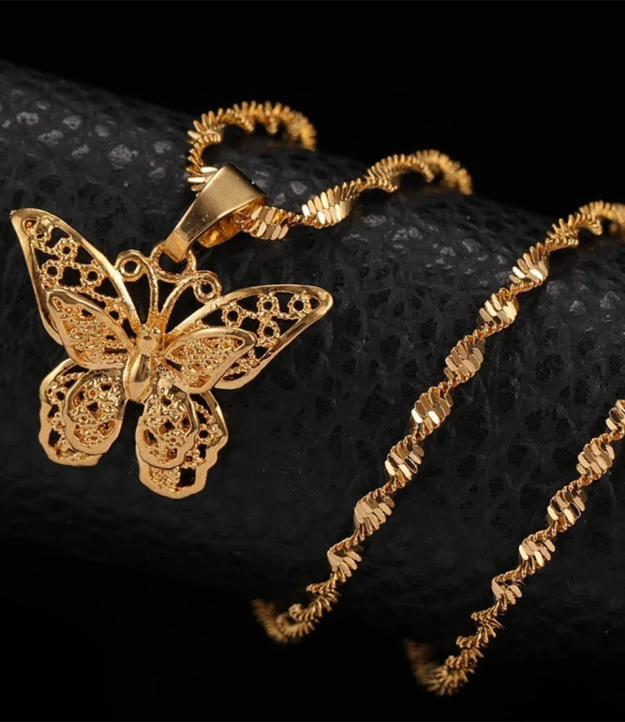 Golden Butterfly Necklace by La Flor