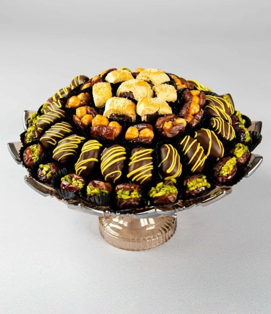 Golden Glass Dates, Dates Dipped In Chocolate & Maamoul Tray By The Date Room