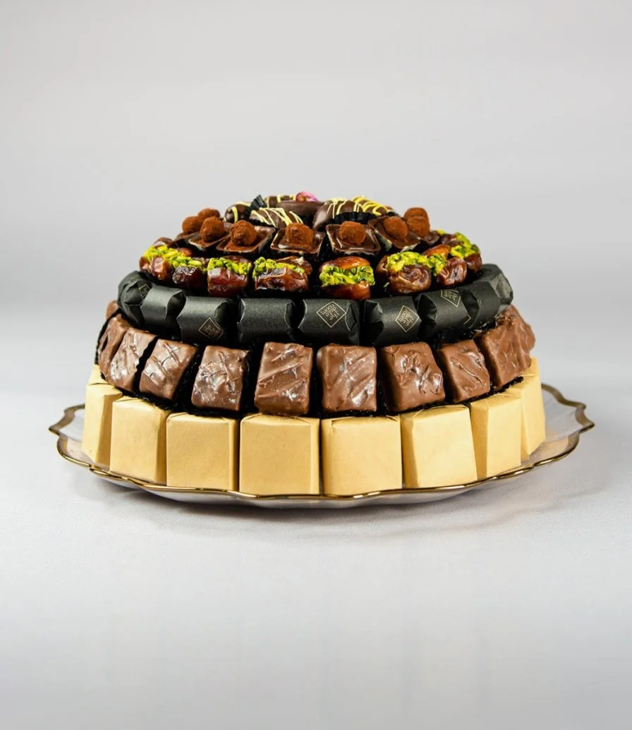 Golden Line Chocolates And Dates Round Tray By The Date Room