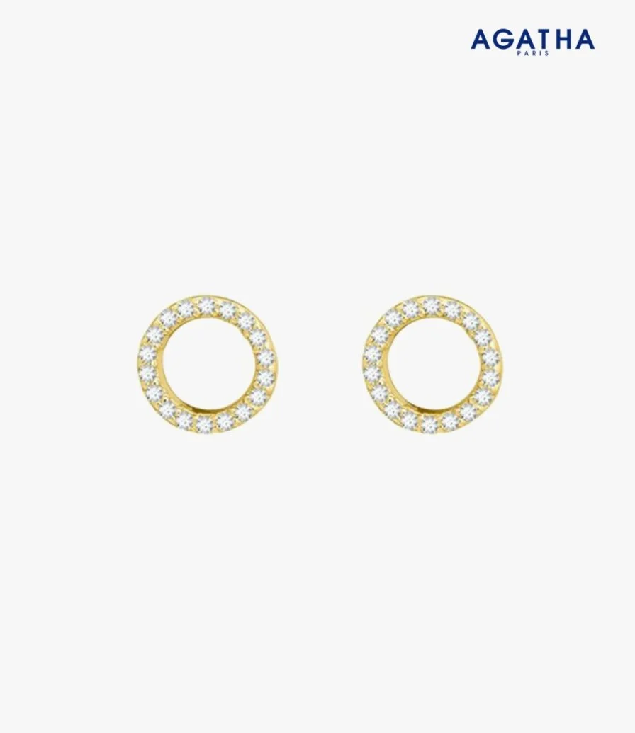 Golden Round Paved Earrings by Agatha
