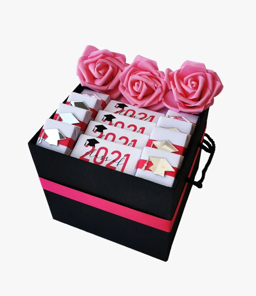 Graduation Chocolate Box With Artificial Roses By Eclat