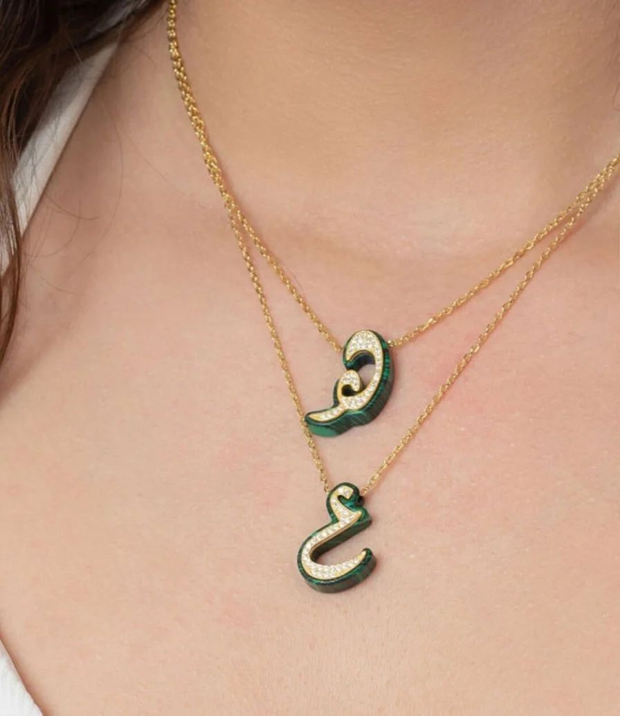 Green Arabic Letter F Necklace by Nafees