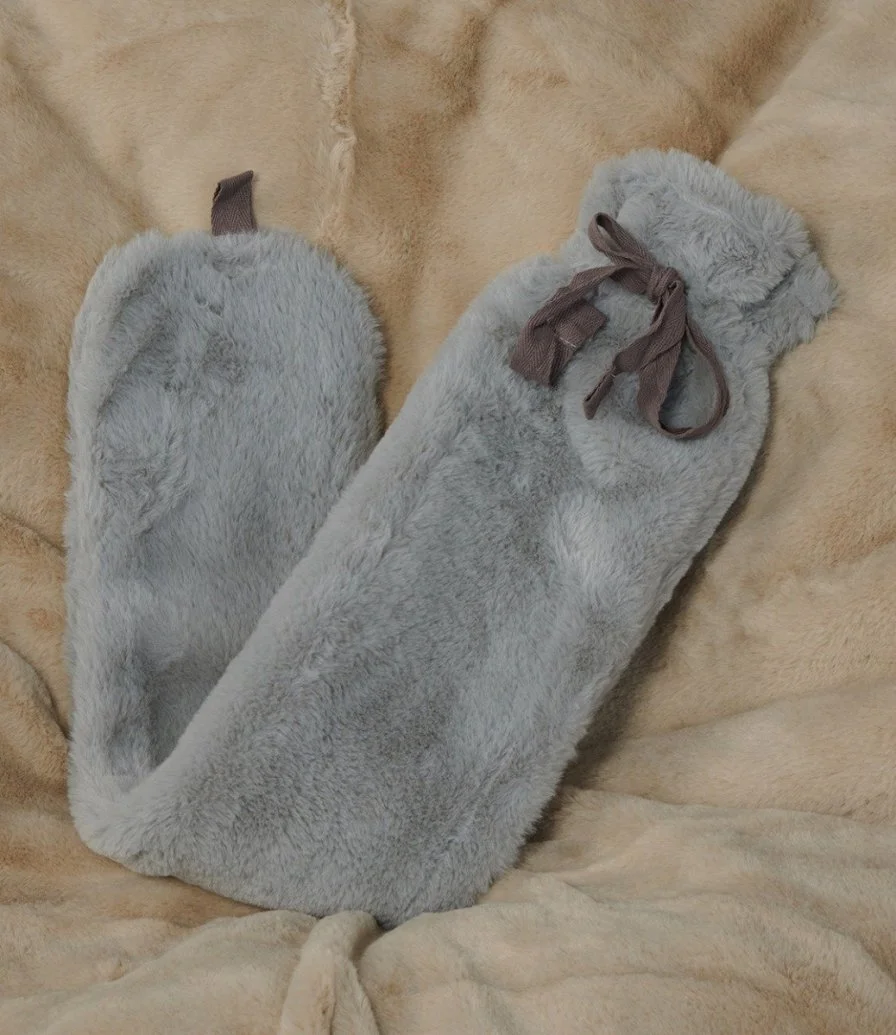 GREY FAUX FUR ECOM LONG HOTWATER BOTTLE- HALF BOX