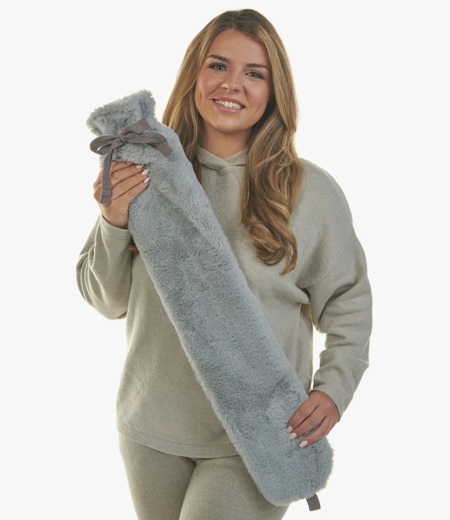 GREY FAUX FUR ECOM LONG HOTWATER BOTTLE- HALF BOX