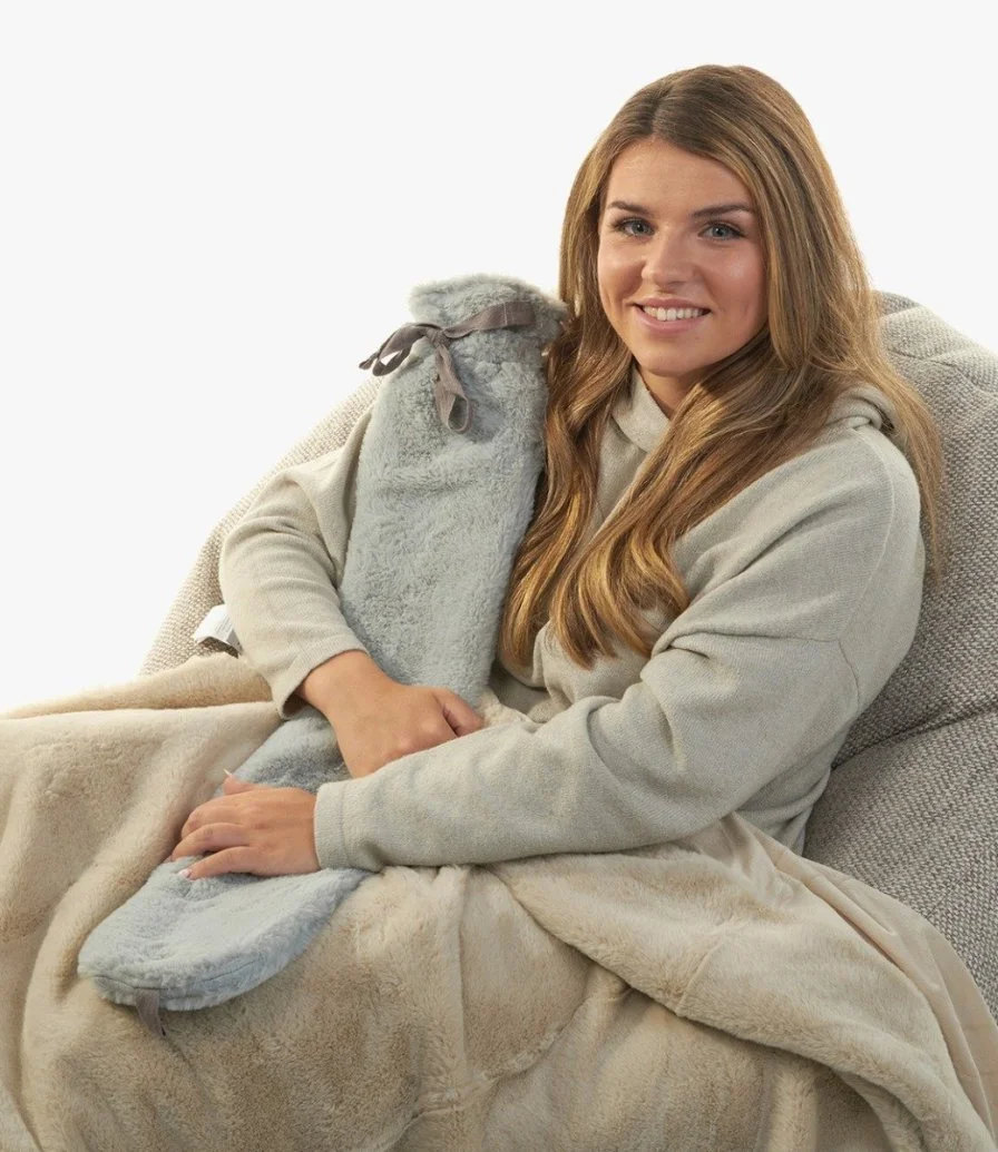 GREY FAUX FUR ECOM LONG HOTWATER BOTTLE- HALF BOX