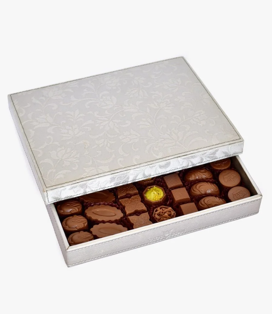 Grey Leather mixed Chocolate Box By Victorian (600g)