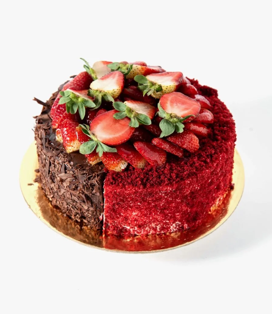 Half Red velvet & Half Fudge Cake by Secrets