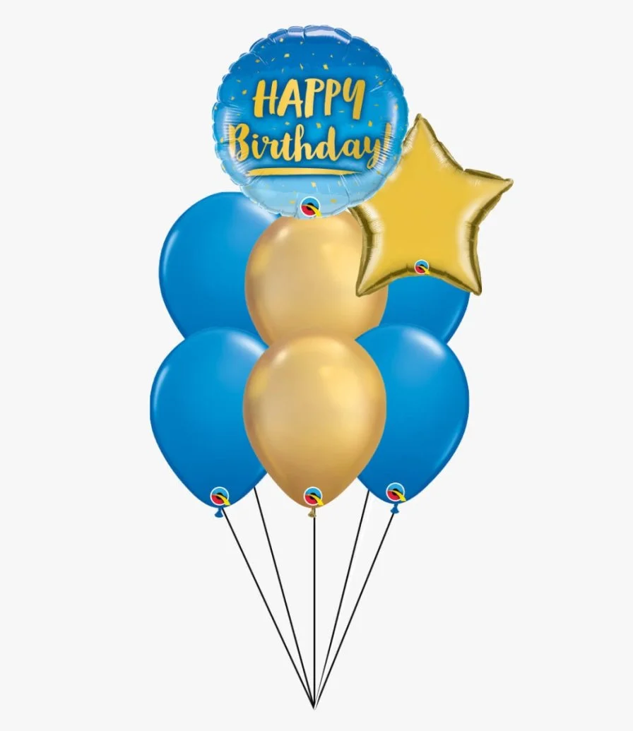 Happy Birthday Blue & Gold Balloon Bundle