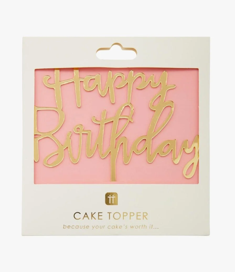 Happy Birthday Cake Topper Acrylic Gold by Talking Tables