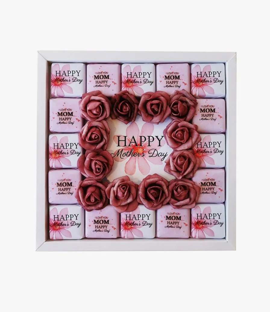 Happy Mother's Day  Artificial Flowers And Chocolate  Box- Pink Theme