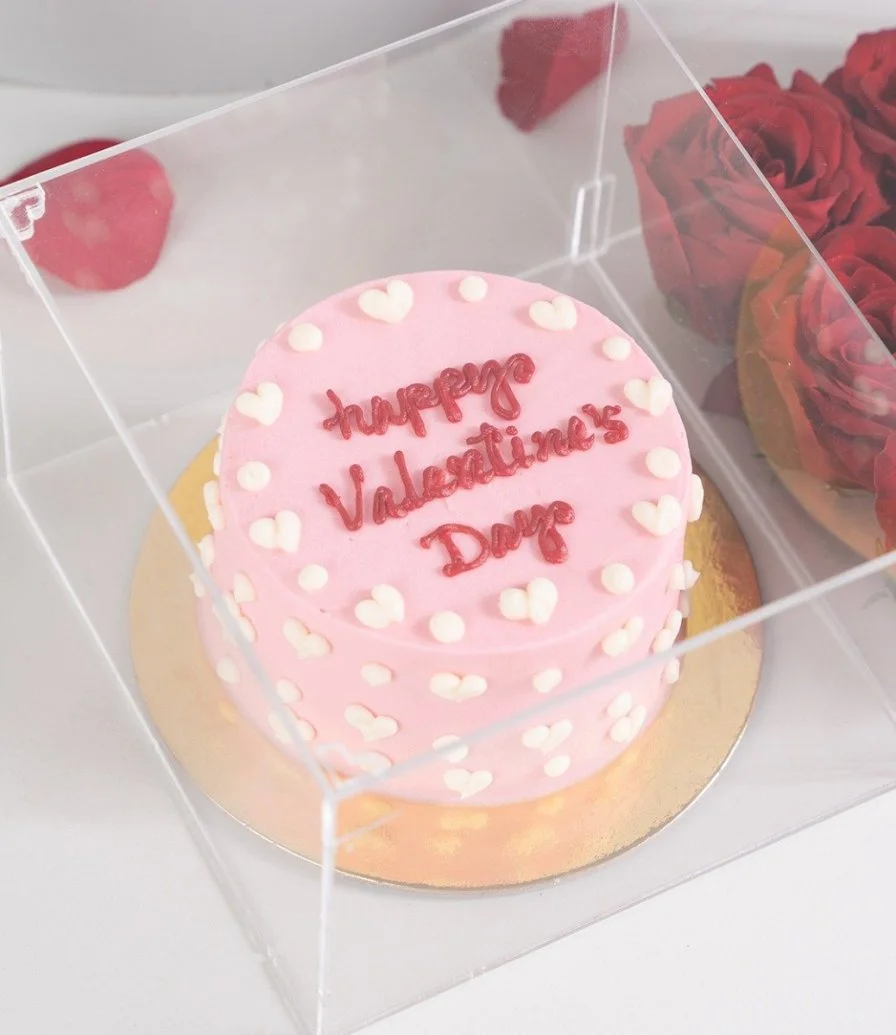 Happy Valentines Day Cake and Roses Bundle