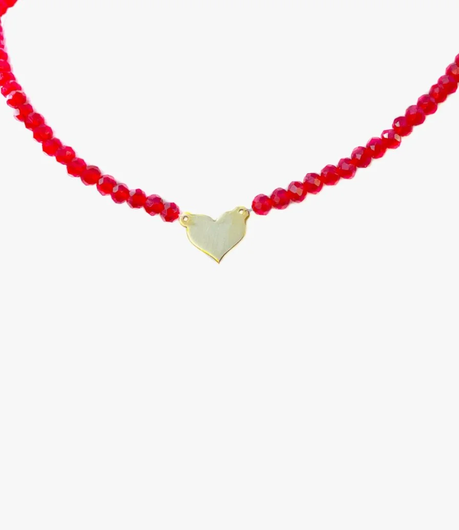 Heart  & Red Beads Necklace