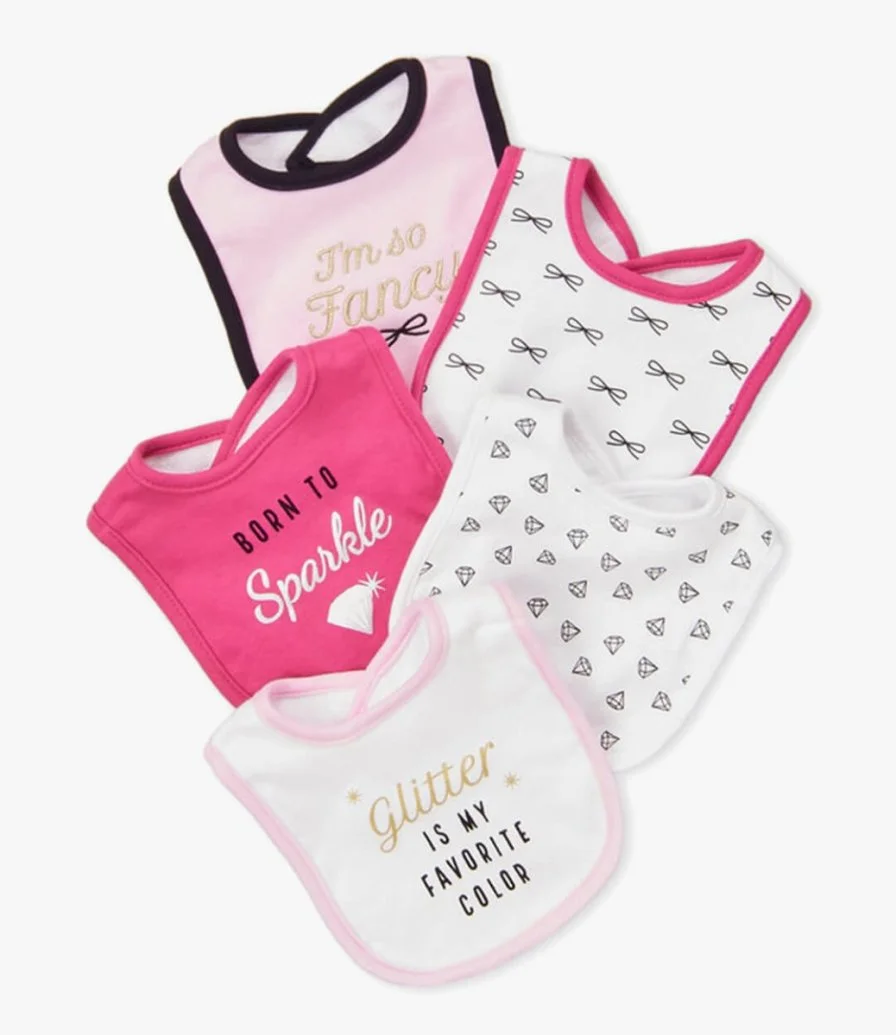 Hudson Baby 5-Pack Sparkle Baby Bibs for Girls