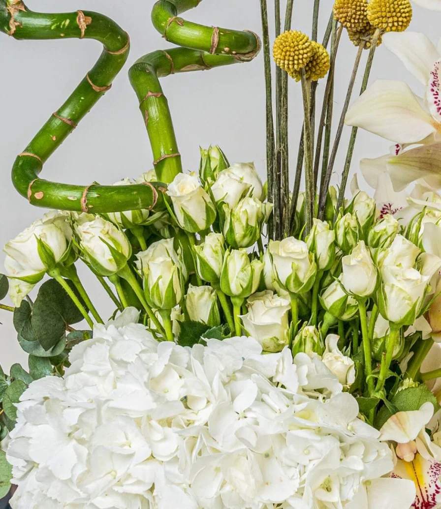 Hydrangea and Bamboo Elegant Flower Arrangement