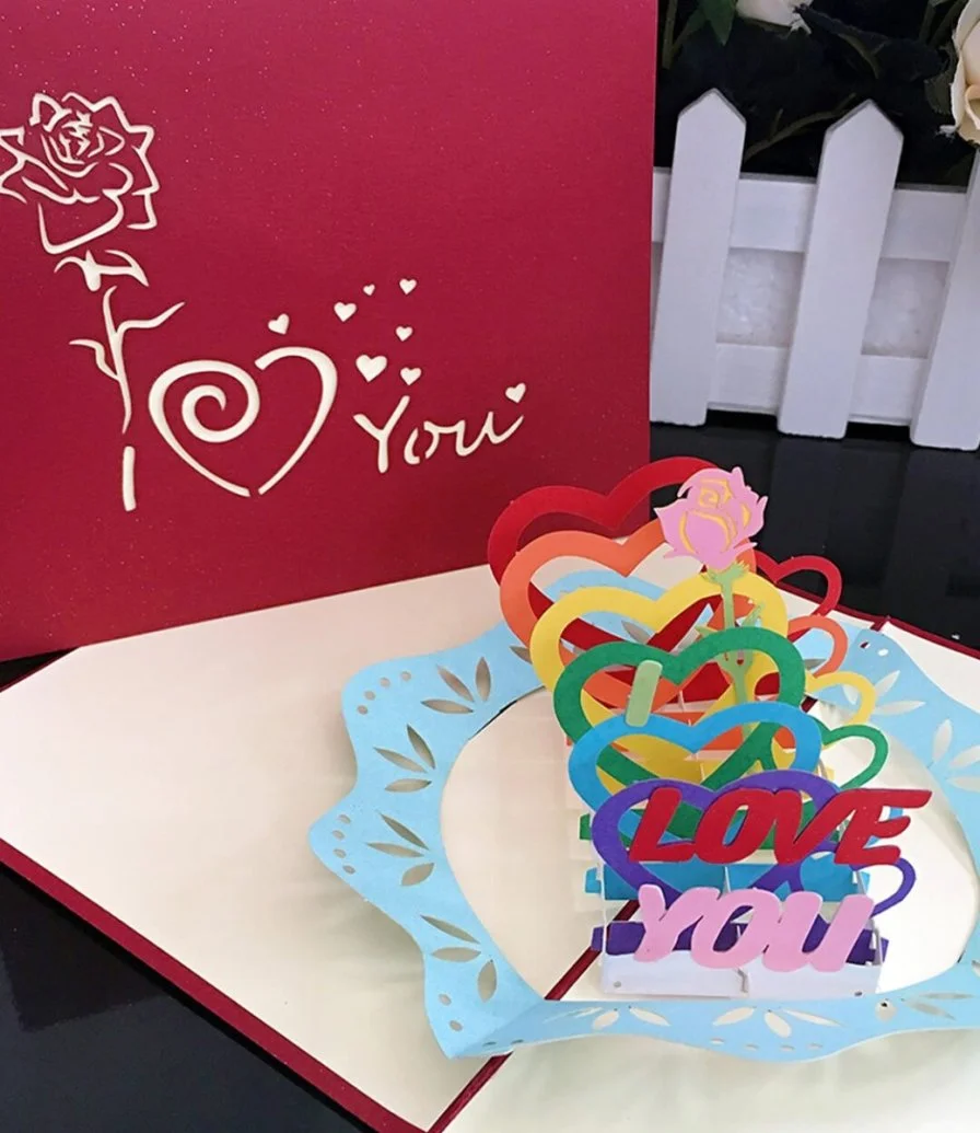 Colorful Hearts 3D Greeting Card