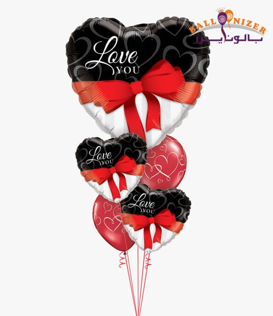 I Love You Red and Black Balloon Bouquet