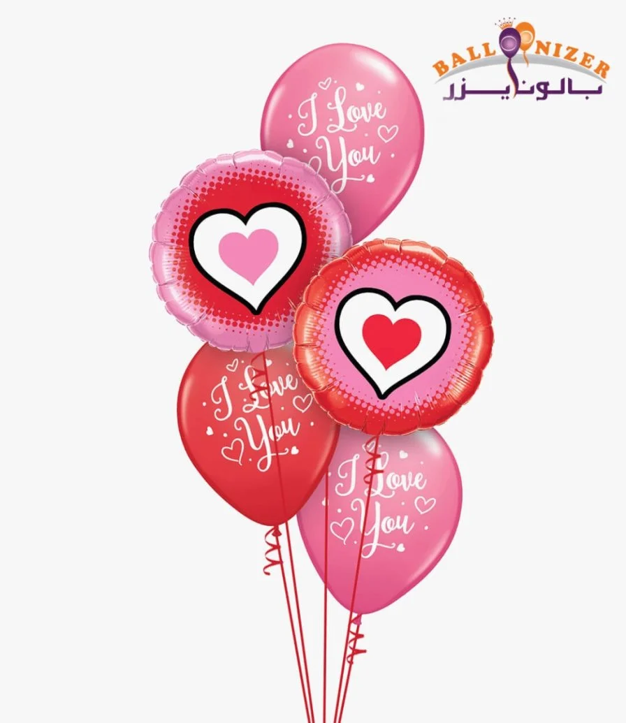 I Love You Pink and Red Balloons Bouquet 