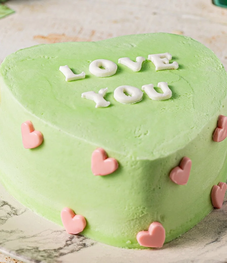 I Love You Green Heart Shaped Cake By Sugar Daddy'S Bakery 