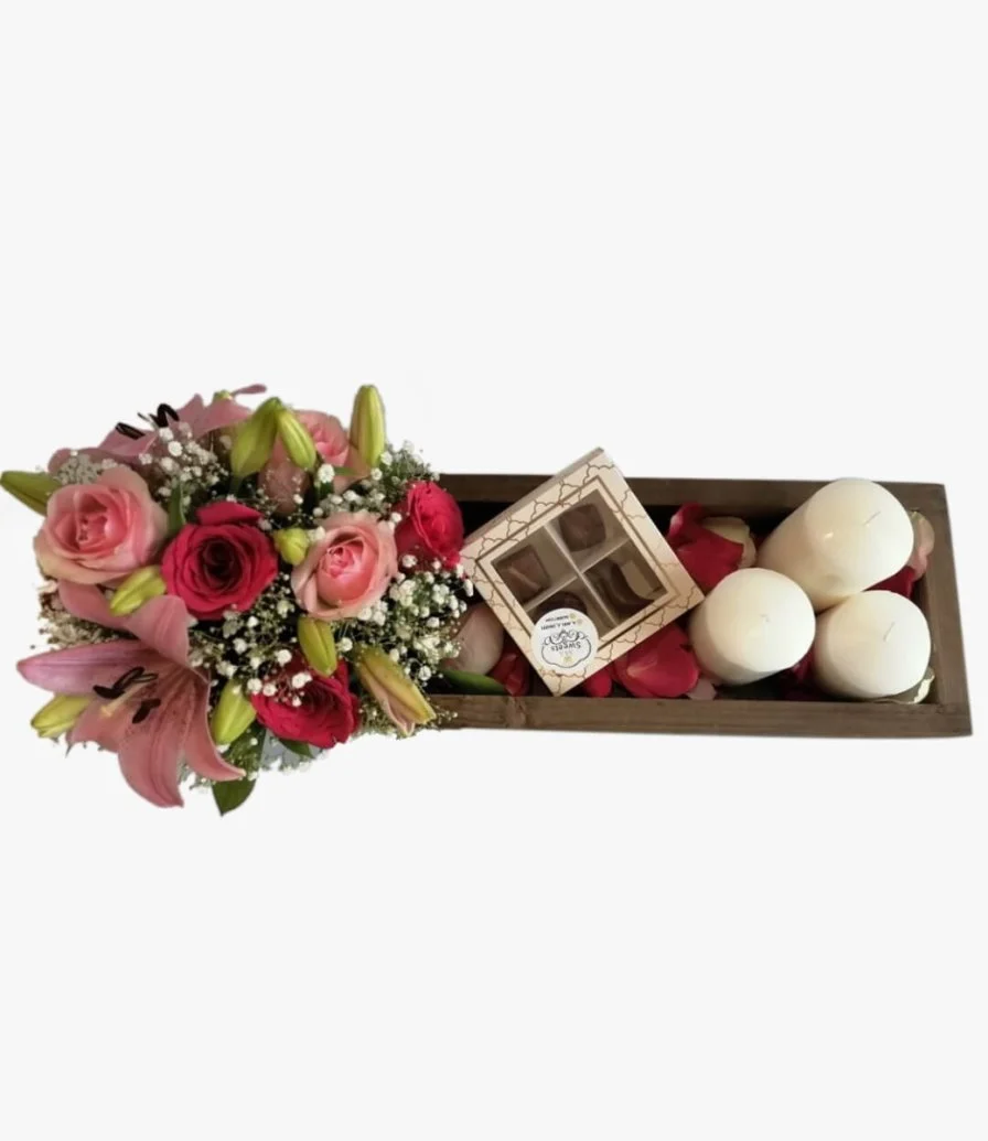 Flowers, Chocolates & Candles Tray 