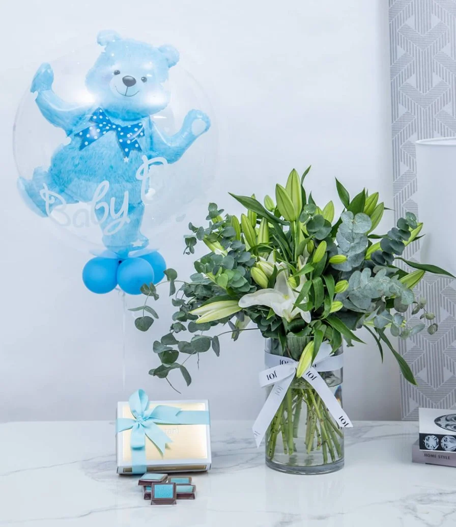 Its a Boy Bundle by Bostani with Chocolates and Balloons