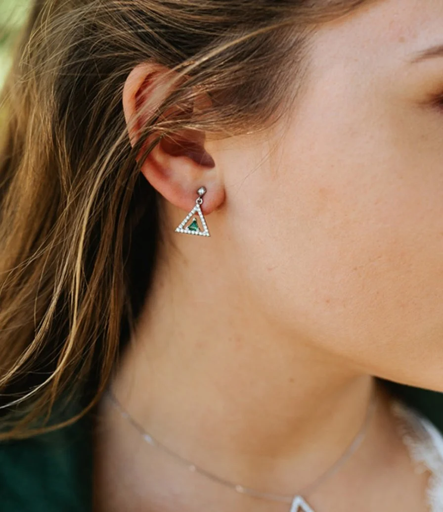 Julie Julsen Silver & Green Geometrics Earrings for Women