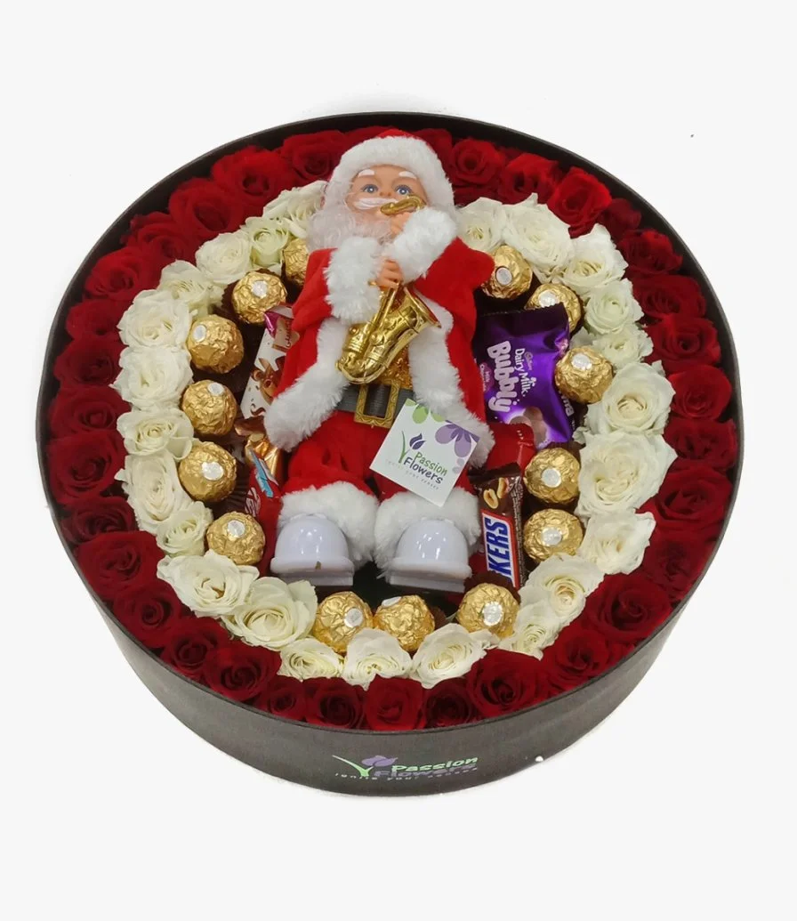 Flowers and Ferrero Large Round Christmas Box 