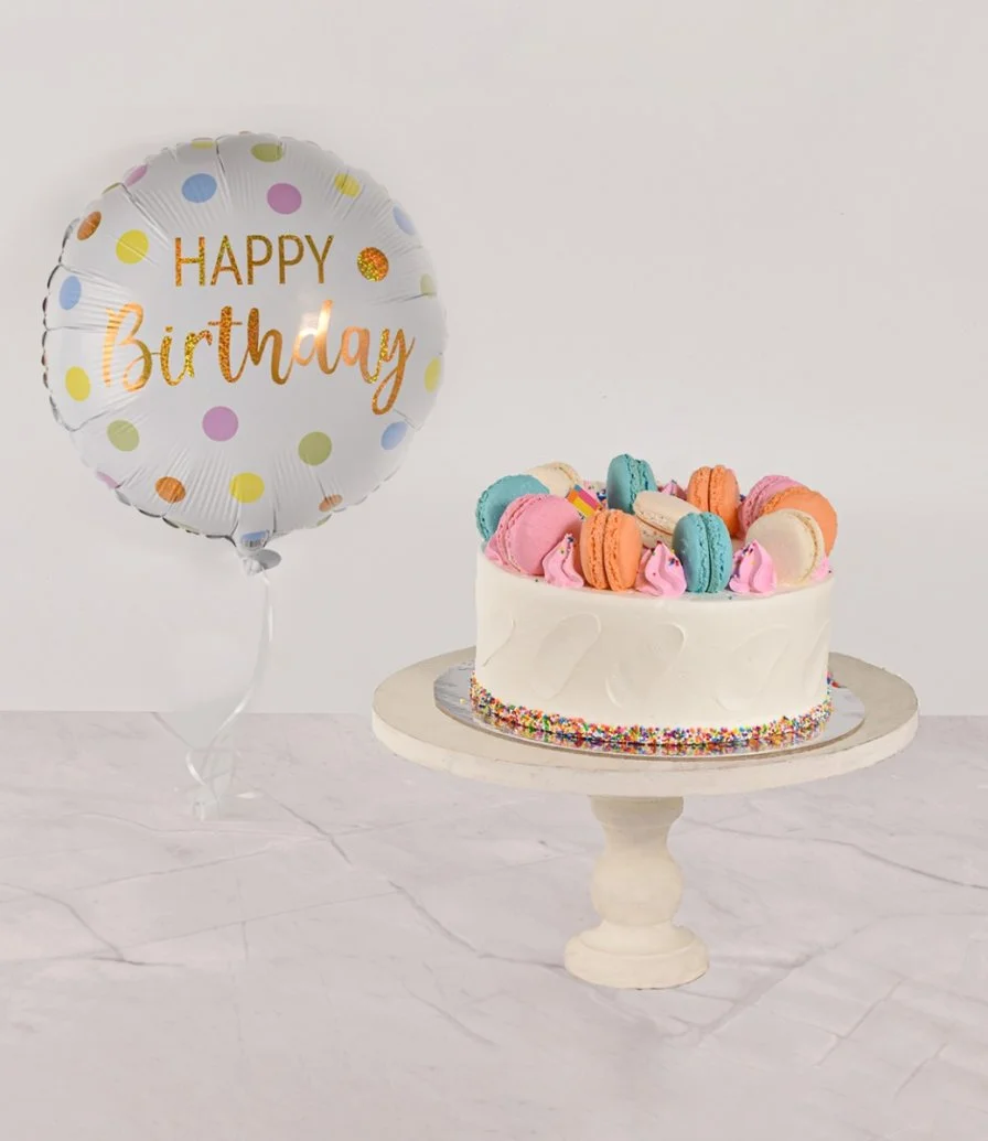 Lemon Macaron Cake & Balloon Birthday Bundle By Secrets