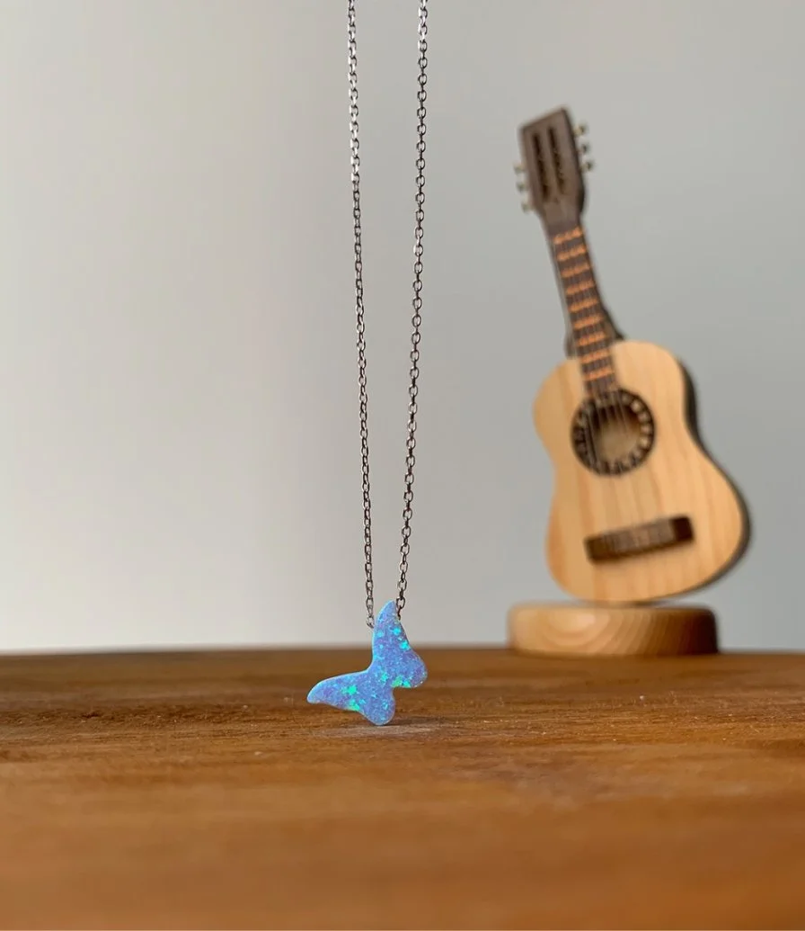 Light Blue Opal Butterfly Necklace
