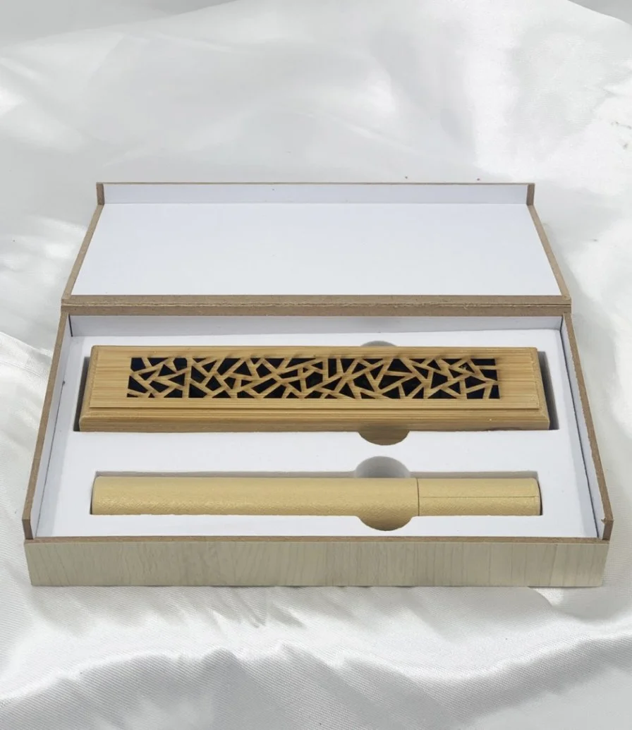 Light Wooden Incense Burner Box with Cambodian Oud Sticks Gift Box by Chocolatier
