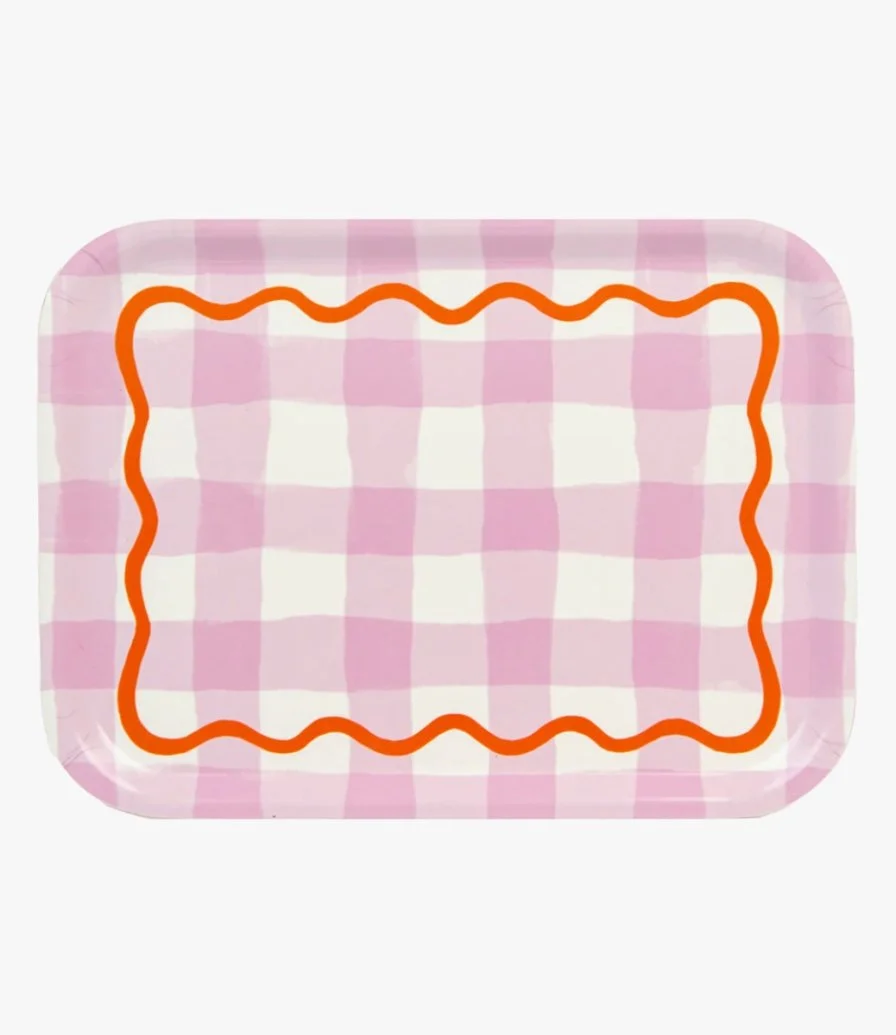 Lilac Gingham Wooden Serving Tray by Talking Tables