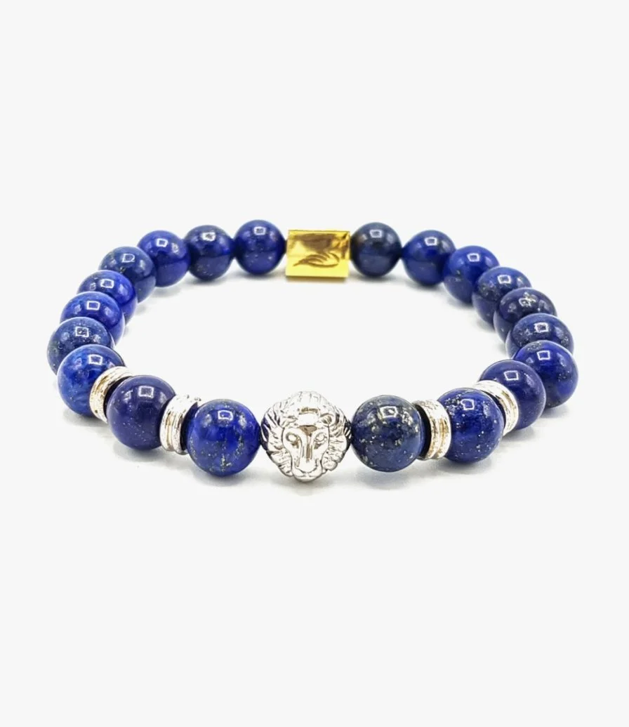 Lion Head Bracelet with Blue Natural Lapis Beads