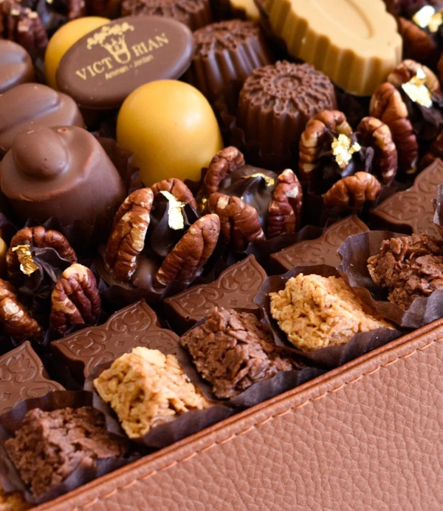 Luxurious Leather Mixed Chocolate Tray By Victorian 