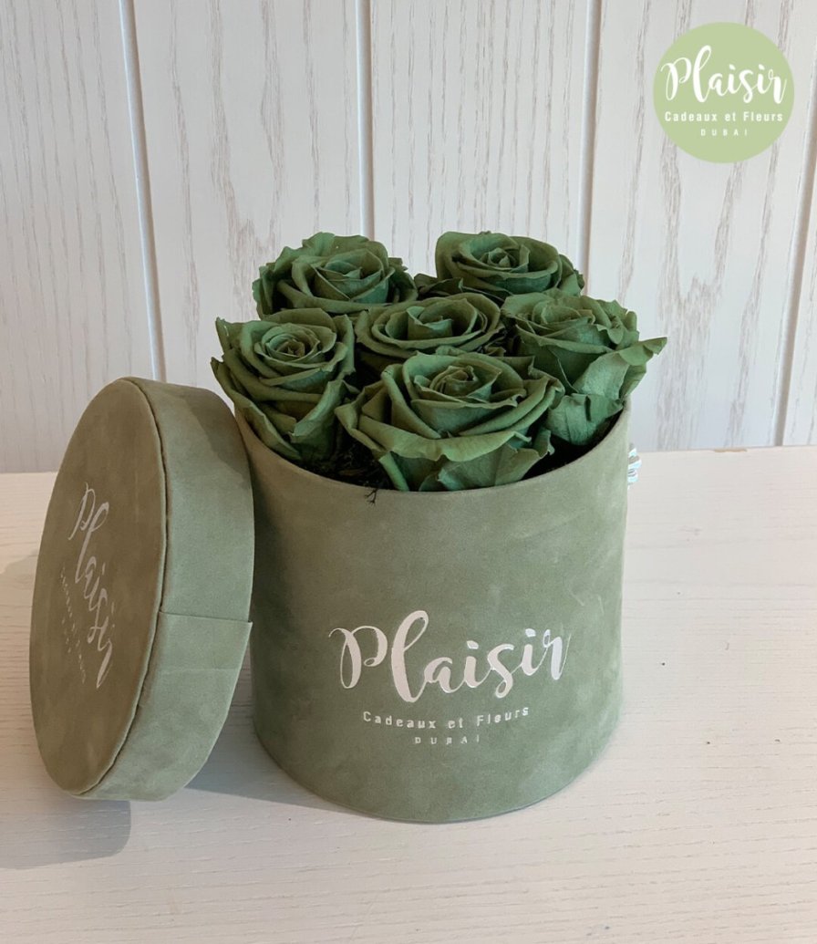 Luxury Long Life Roses In Green Box By Plaisir