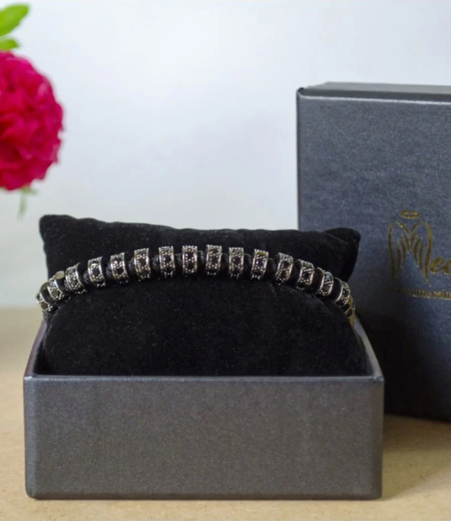 Luxury Shamballa Bracelet - Black Silver Cylinders  by Mecal 