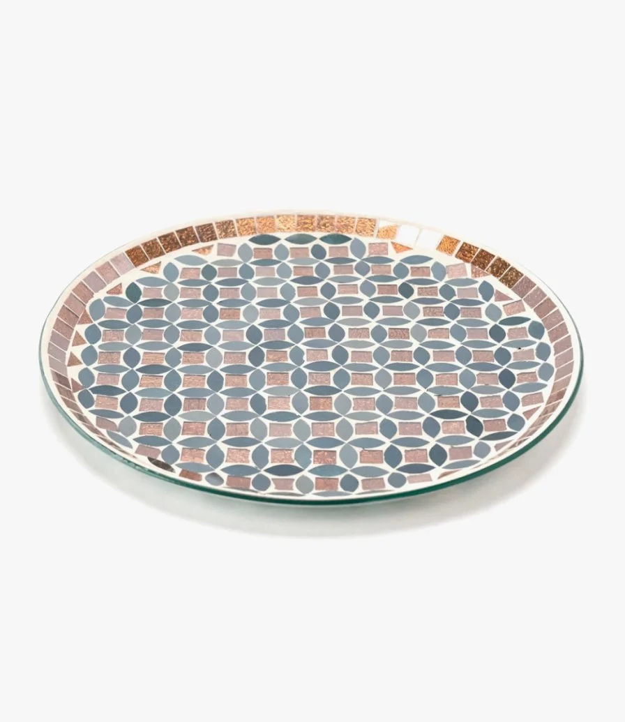 Medium Mosaic Round Glass Plate By Bostani 